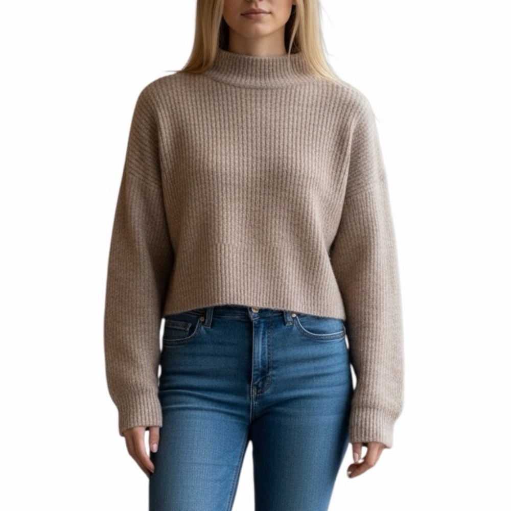 Zara Women's crop mock neck taupe neutral Sweater size small